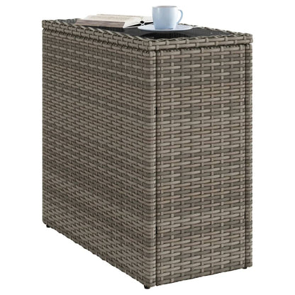 Tuinbijzettafel met glazen blad 58x27,5x55 cm poly rattan grijs - AllerleiShop