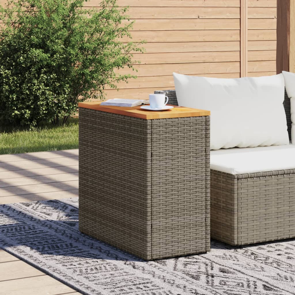 Tuinbijzettafel met houten blad 58x27,5x55 cm poly rattan grijs - AllerleiShop