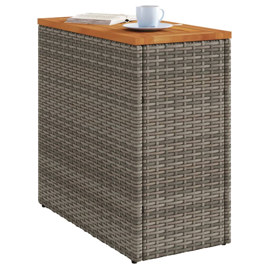 Tuinbijzettafel met houten blad 58x27,5x55 cm poly rattan grijs - AllerleiShop