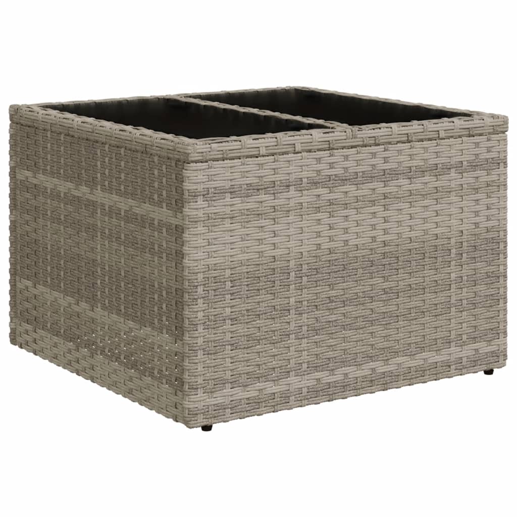 Tuintafel met glazen blad 55x55x37 cm poly rattan lichtgrijs - AllerleiShop