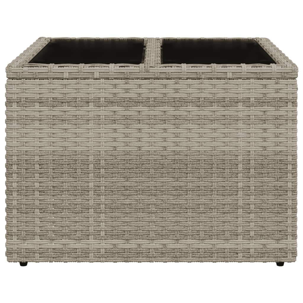 Tuintafel met glazen blad 55x55x37 cm poly rattan lichtgrijs - AllerleiShop