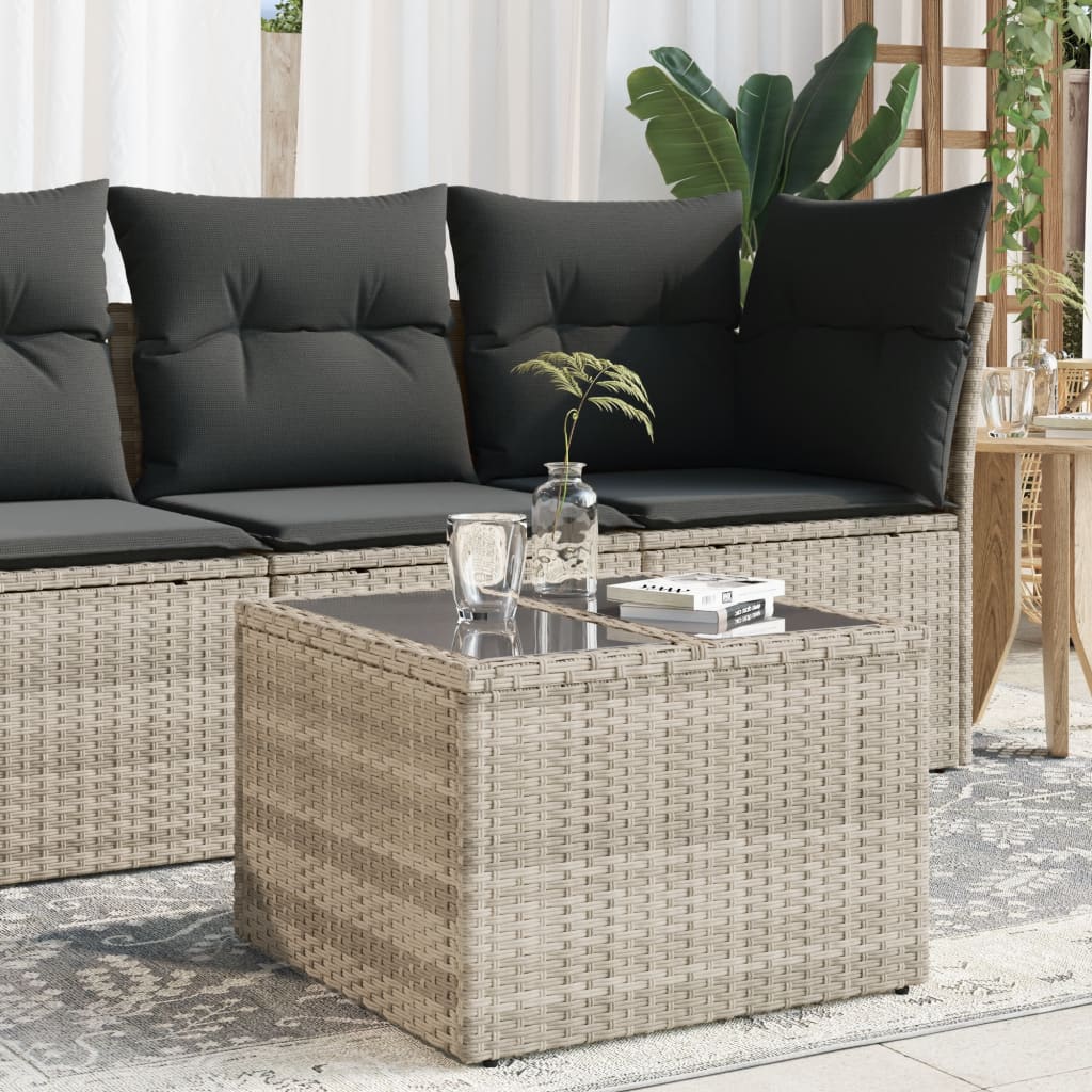 Tuintafel met glazen blad 55x55x37 cm poly rattan lichtgrijs - AllerleiShop