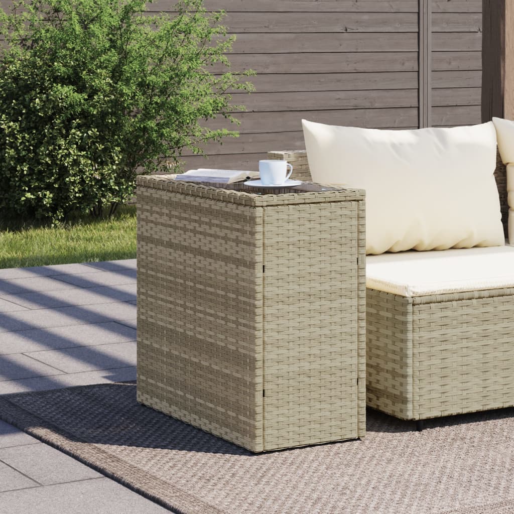 Tuinbijzettafel glasblad 58x27,5x55 cm poly rattan lichtgrijs - AllerleiShop