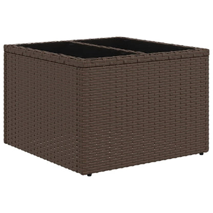 Tuintafel met glazen blad 55x55x37 cm poly rattan bruin - AllerleiShop