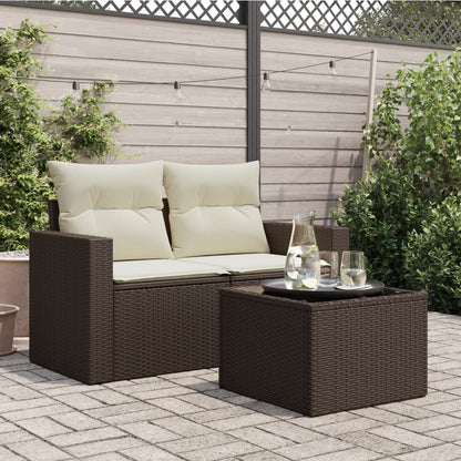 Tuintafel met glazen blad 55x55x37 cm poly rattan bruin - AllerleiShop