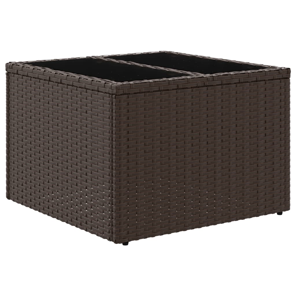 Tuintafel met glazen blad 55x55x37 cm poly rattan bruin - AllerleiShop