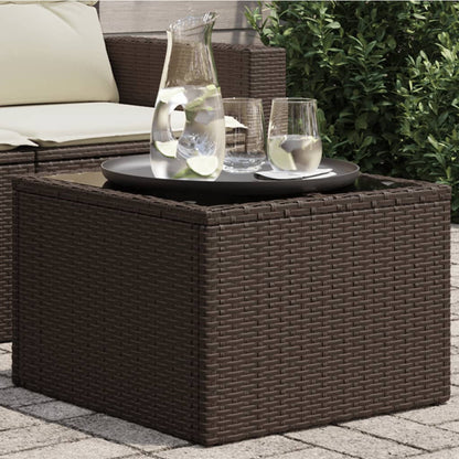 Tuintafel met glazen blad 55x55x37 cm poly rattan bruin - AllerleiShop