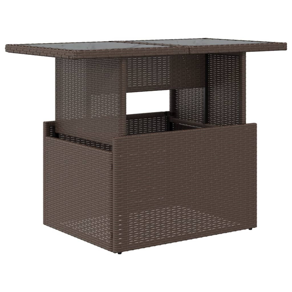 Tuintafel met glazen blad 100x55x73 cm poly rattan bruin - AllerleiShop