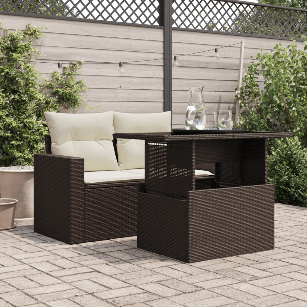 Tuintafel met glazen blad 100x55x73 cm poly rattan bruin - AllerleiShop