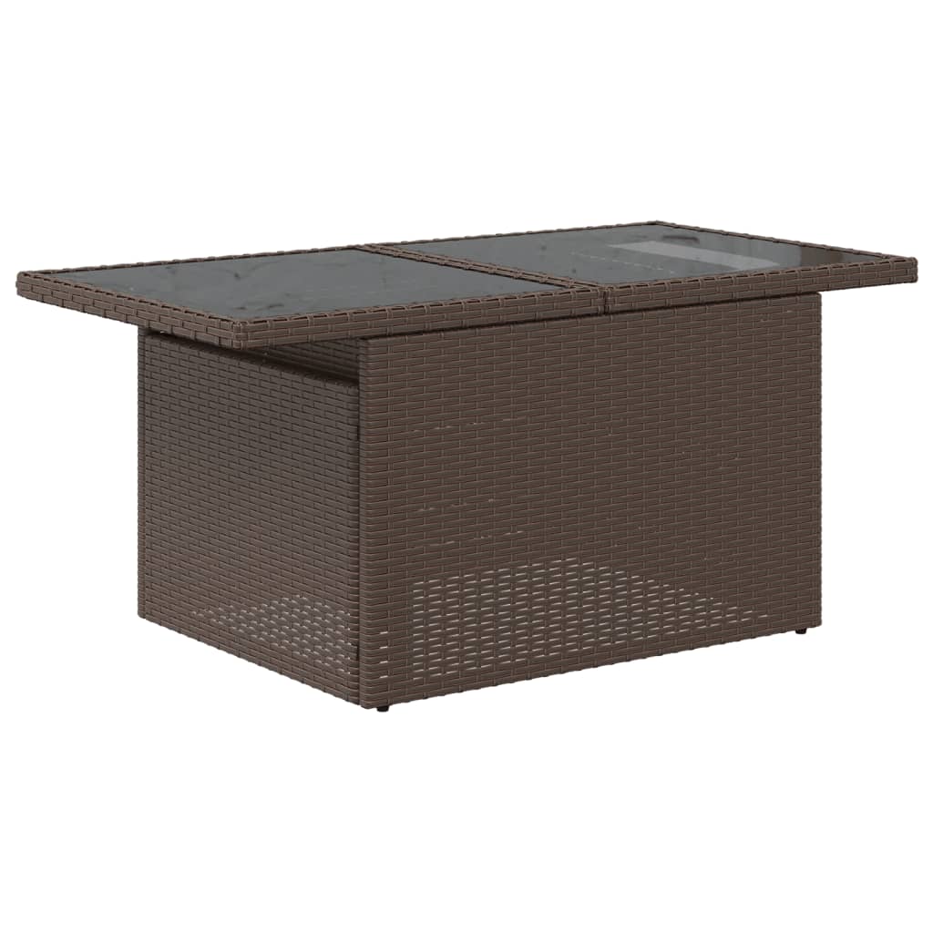 Tuintafel met glazen blad 100x55x73 cm poly rattan bruin - AllerleiShop