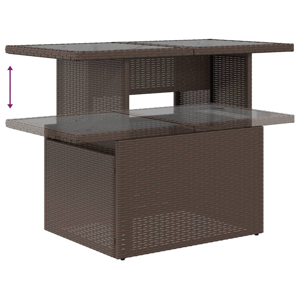 Tuintafel met glazen blad 100x55x73 cm poly rattan bruin - AllerleiShop