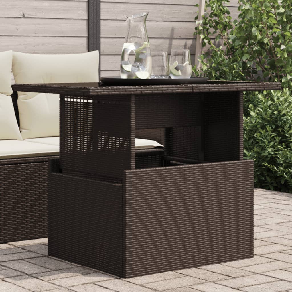 Tuintafel met glazen blad 100x55x73 cm poly rattan bruin - AllerleiShop