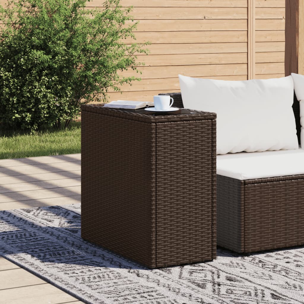 Tuinbijzettafel met glazen blad 58x27,5x55 cm poly rattan bruin - AllerleiShop