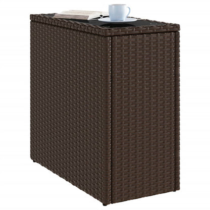 Tuinbijzettafel met glazen blad 58x27,5x55 cm poly rattan bruin - AllerleiShop