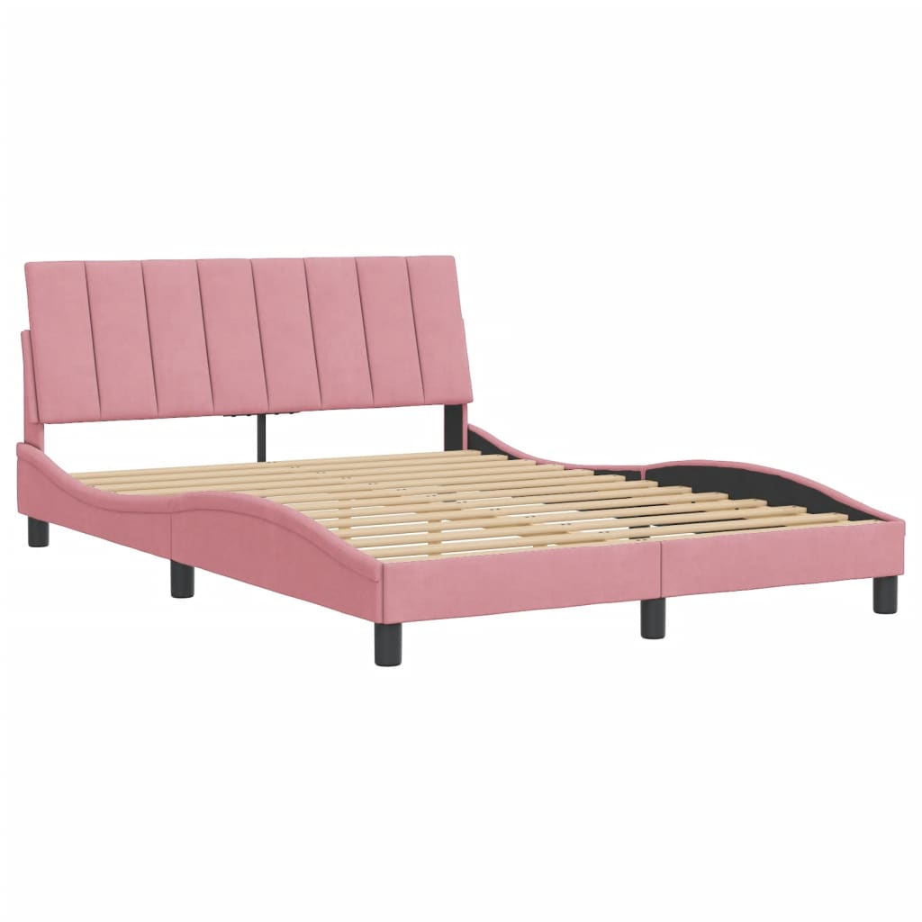Bedframe met hoofdeinde fluweel roze 140x200 cm