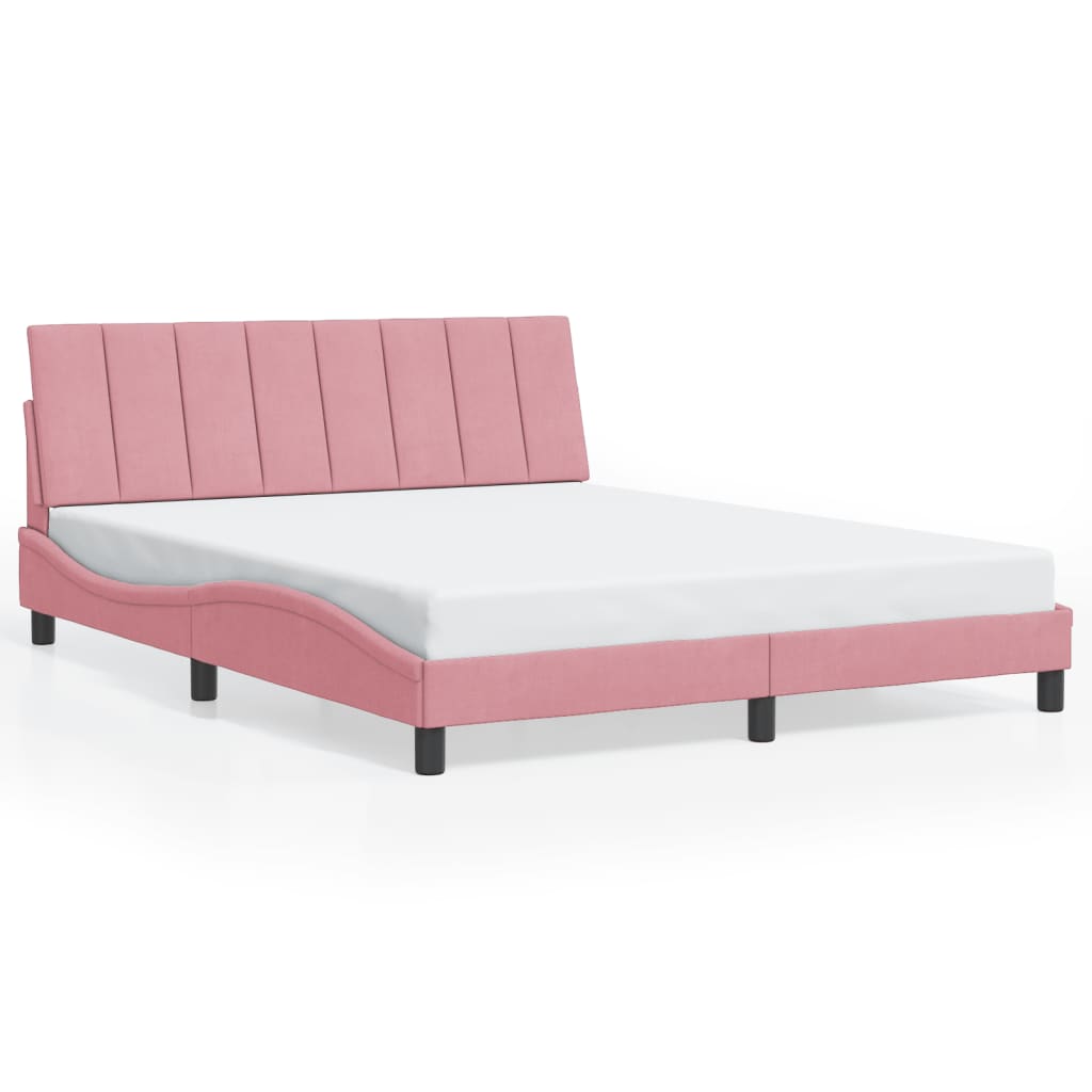 Bedframe met hoofdeinde fluweel roze 160x200 cm