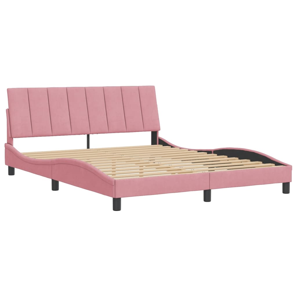 Bedframe met hoofdeinde fluweel roze 160x200 cm