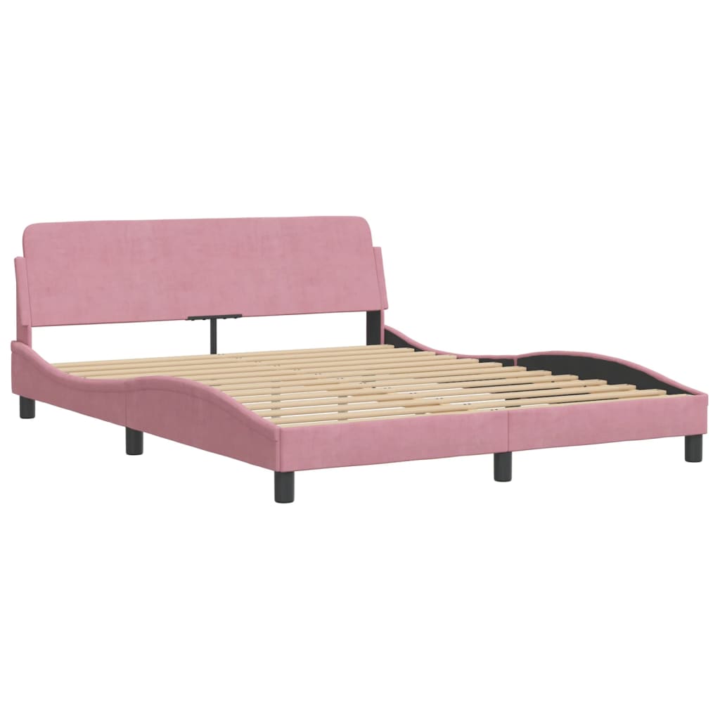 Bedframe met hoofdeinde fluweel roze 160x200 cm