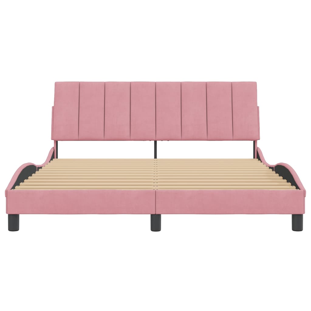 Bedframe met hoofdeinde fluweel roze 160x200 cm