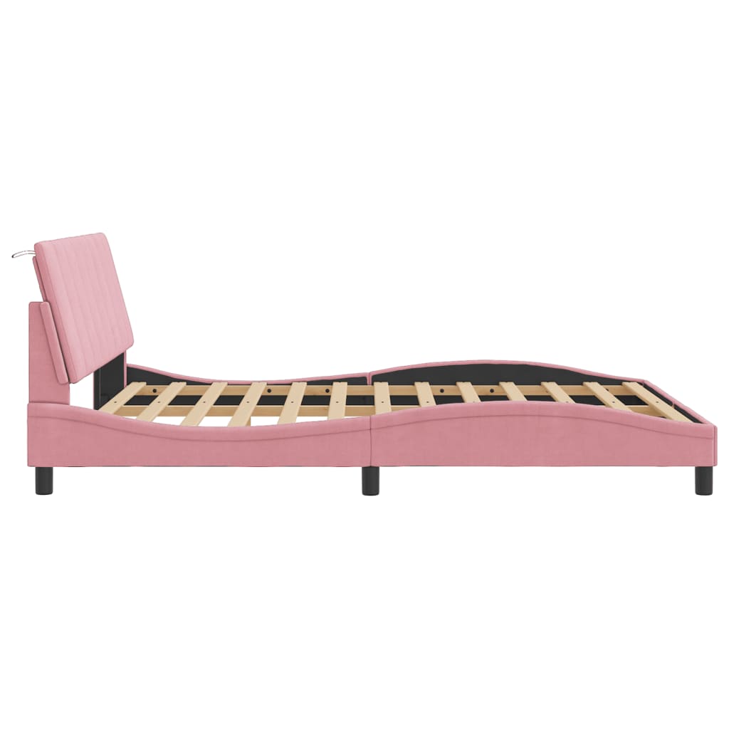 Bedframe met hoofdeinde fluweel roze 160x200 cm