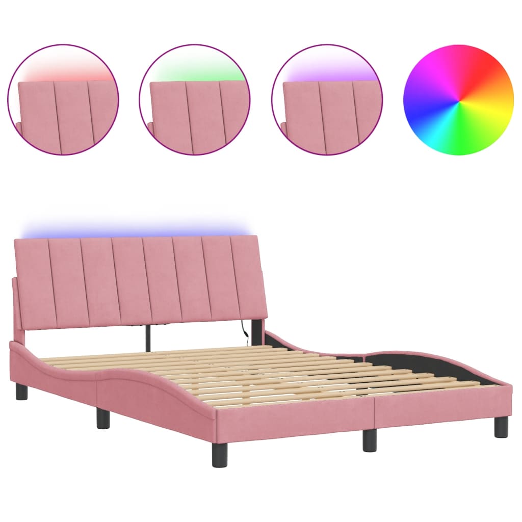 Bedframe met LED-verlichting fluweel roze 140x190 cm
