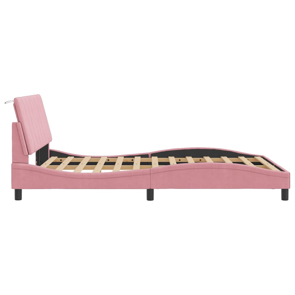 Bedframe met LED-verlichting fluweel roze 140x190 cm