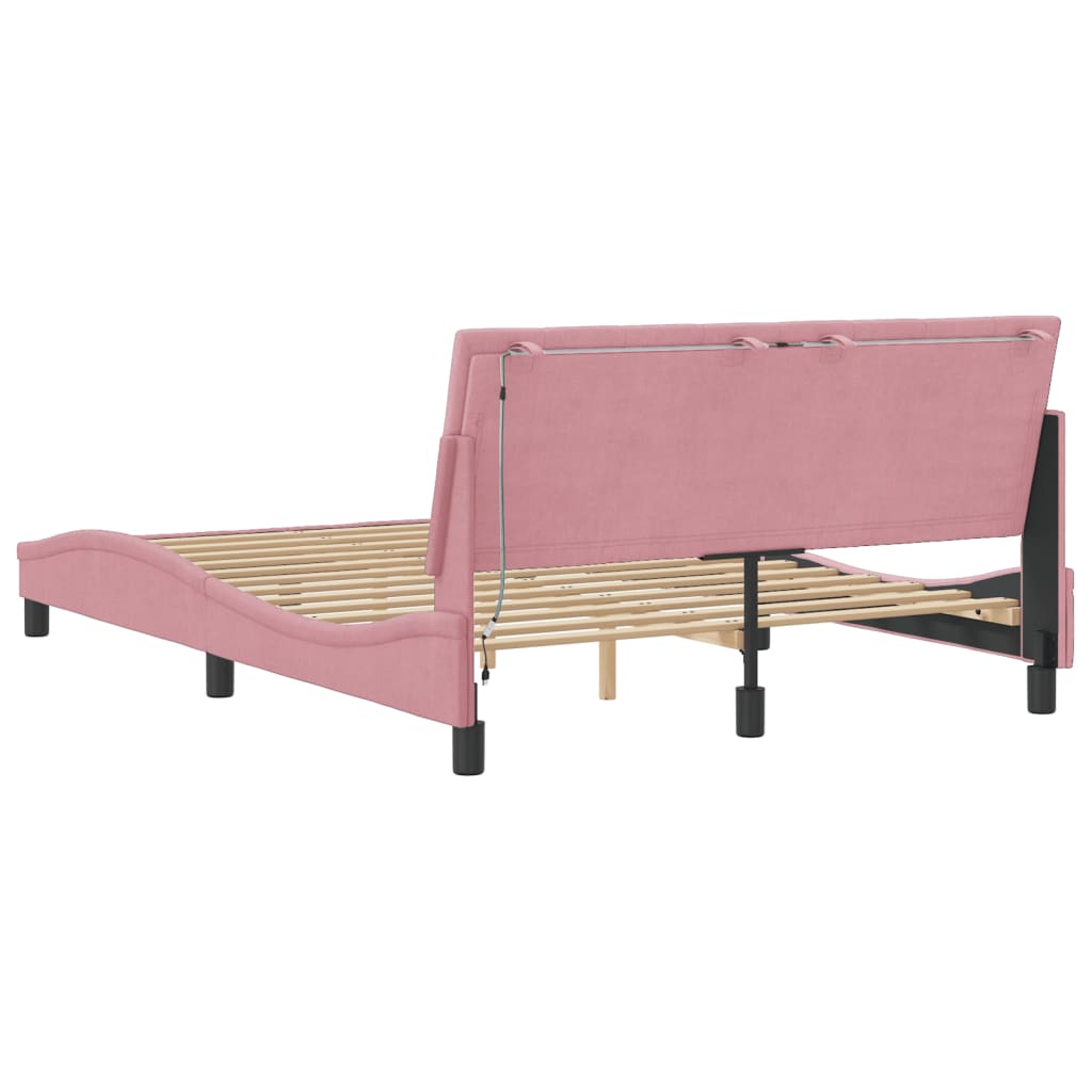 Bedframe met LED-verlichting fluweel roze 140x190 cm