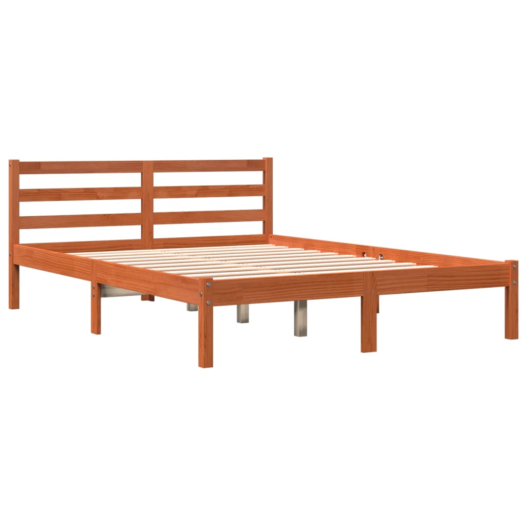 Bedframe zonder matras massief grenenhout wasbruin 135x190 cm