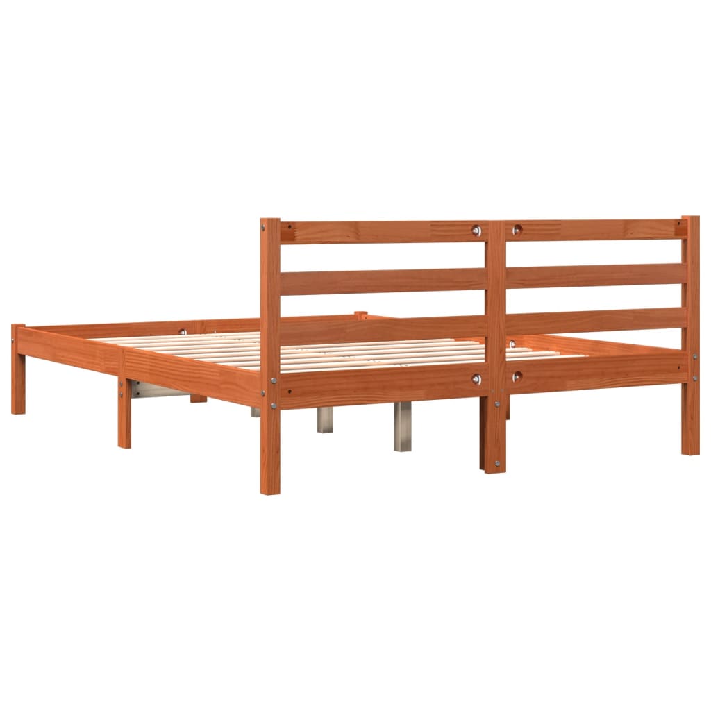 Bedframe zonder matras massief grenenhout wasbruin 135x190 cm