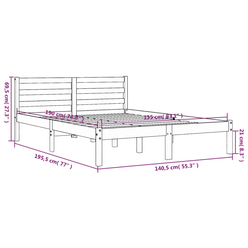 Bedframe zonder matras massief grenenhout wasbruin 135x190 cm