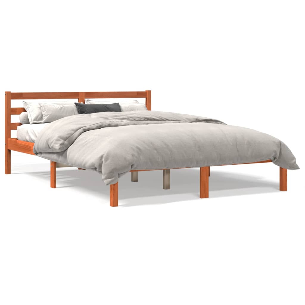 Bedframe zonder matras massief grenenhout wasbruin 135x190 cm
