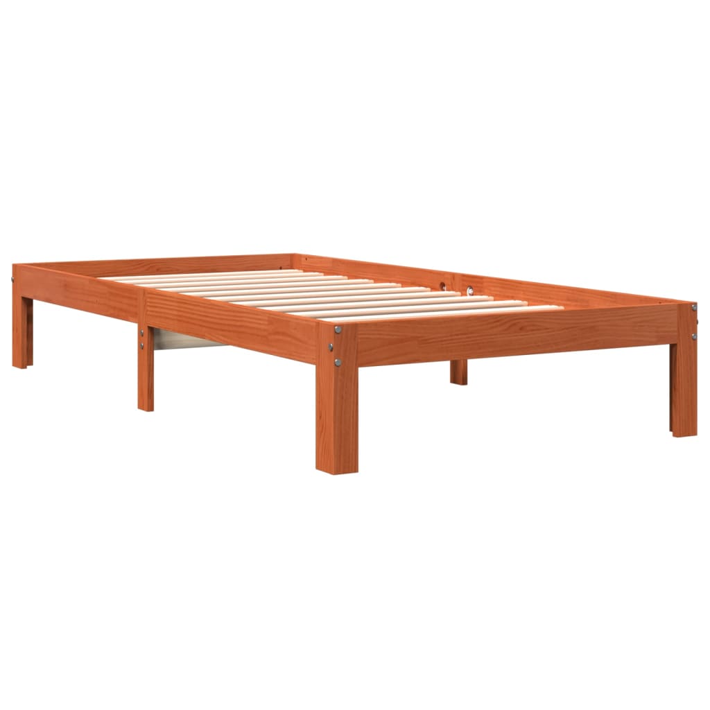 Bedframe zonder matras massief grenenhout wasbruin 100x200 cm