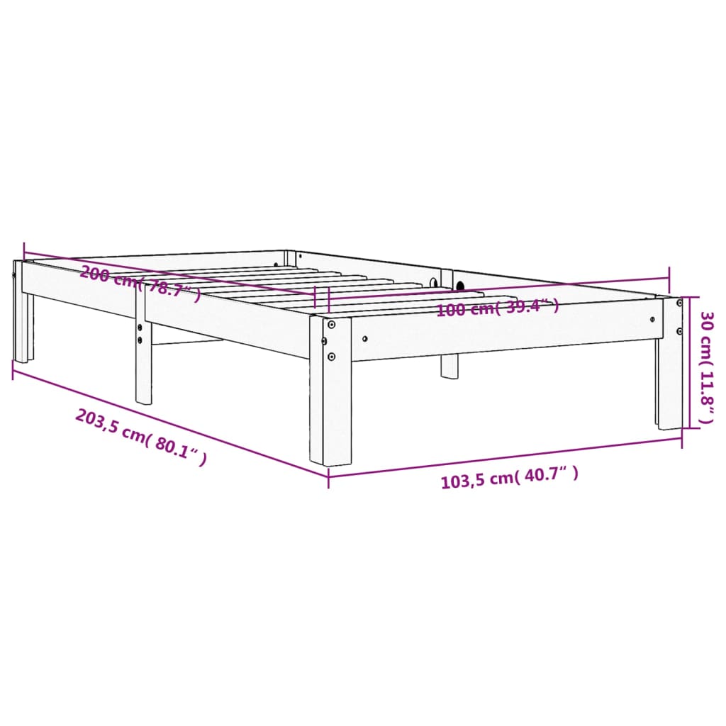 Bedframe zonder matras massief grenenhout wasbruin 100x200 cm