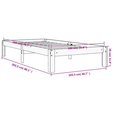 Bedframe zonder matras massief grenenhout wasbruin 100x200 cm