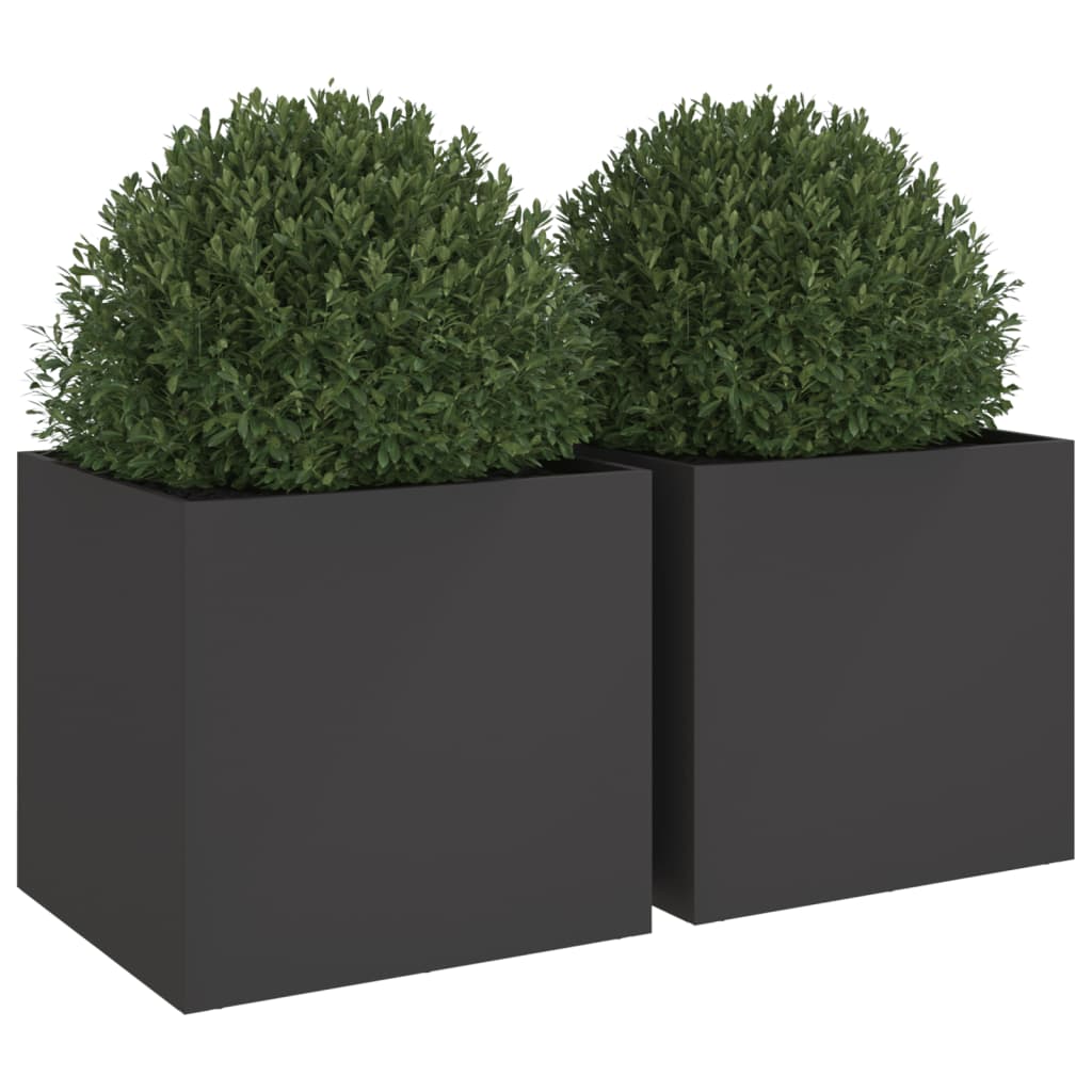 Plantenbakken 2 st 49x47x46 cm staal zwart