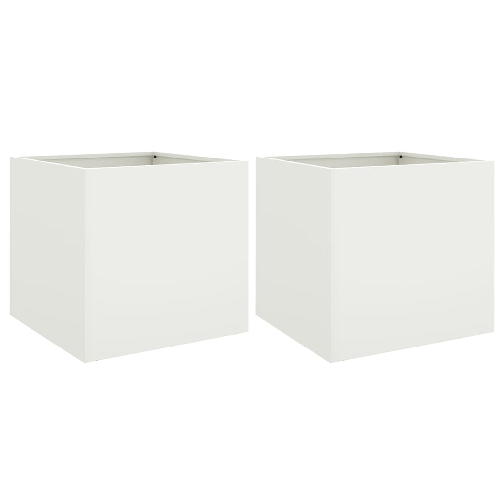 Plantenbakken 2 st 49x47x46 cm staal wit - AllerleiShop