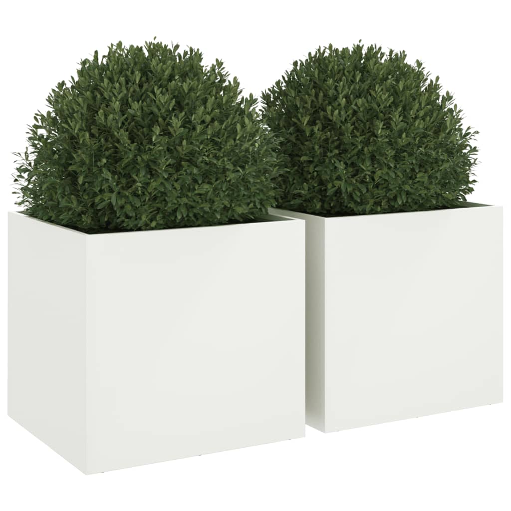 Plantenbakken 2 st 49x47x46 cm staal wit - AllerleiShop