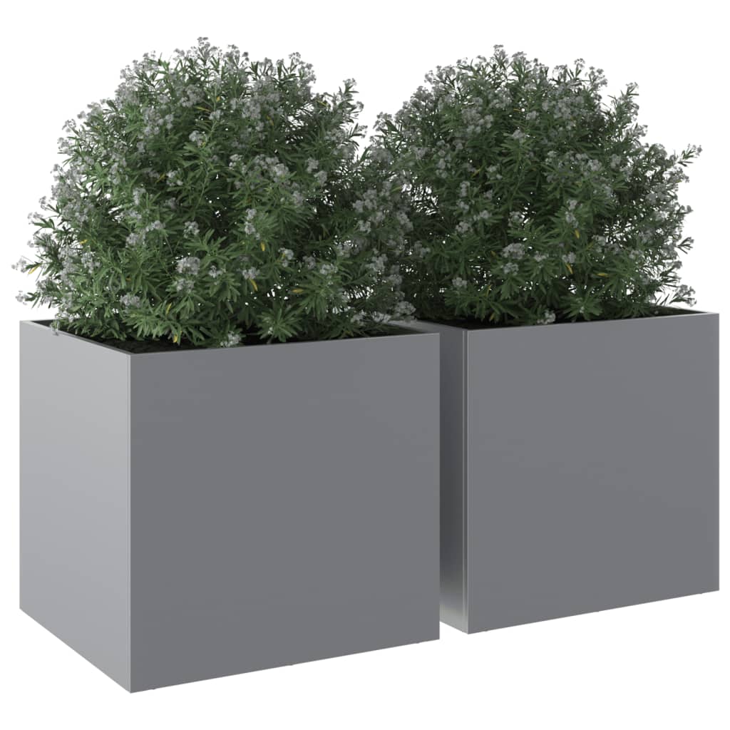 Plantenbakken 2 st 49x47x46 cm gegalvaniseerd staal zilverkleur - AllerleiShop