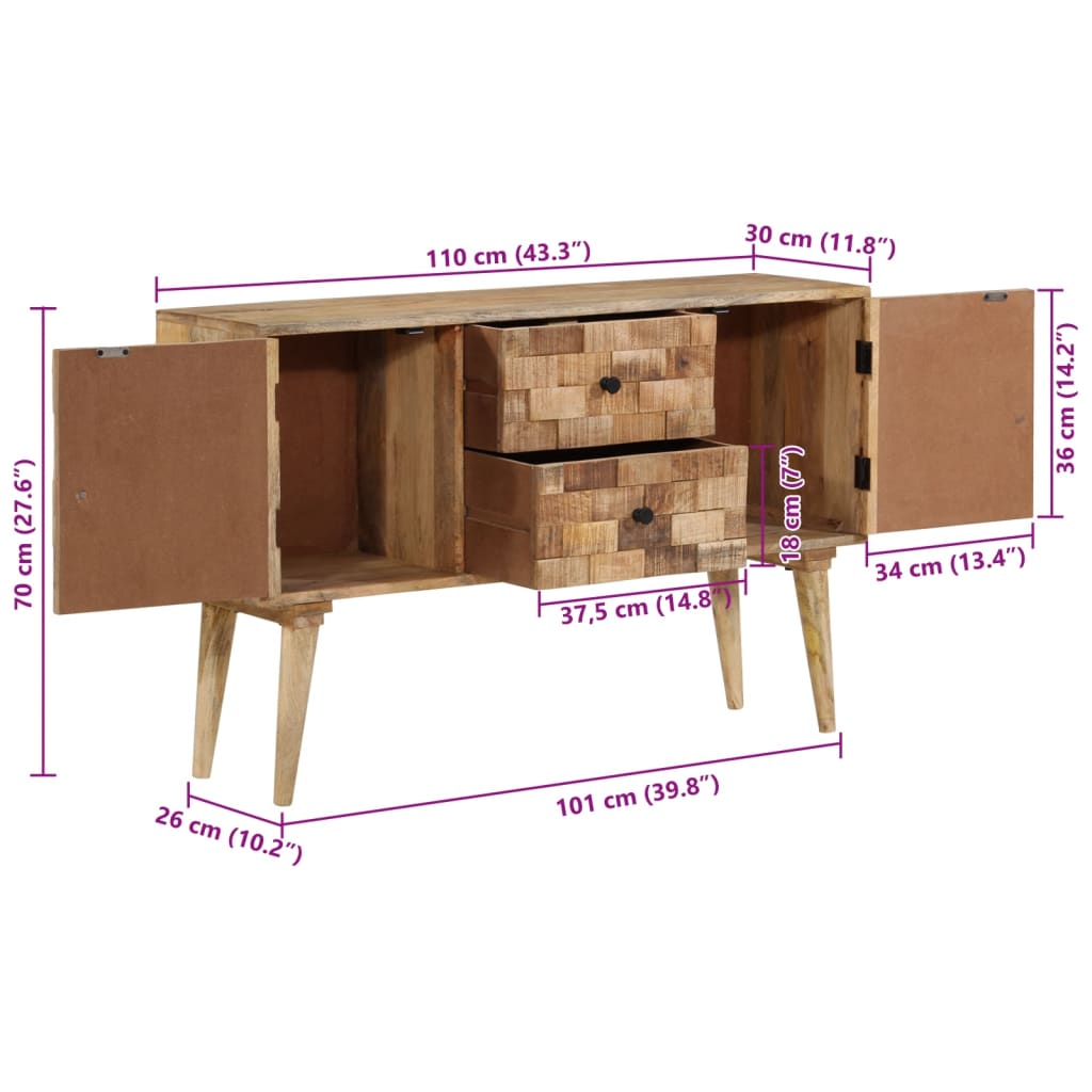 Dressoir 110x30x70 cm massief mangohout - AllerleiShop