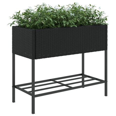 Plantenbakken met schap 2 st 90x40x75 poly rattan zwart - AllerleiShop