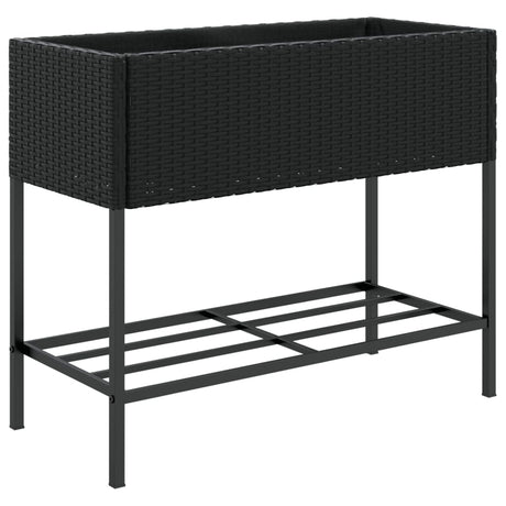 Plantenbakken met schap 2 st 90x40x75 poly rattan zwart - AllerleiShop