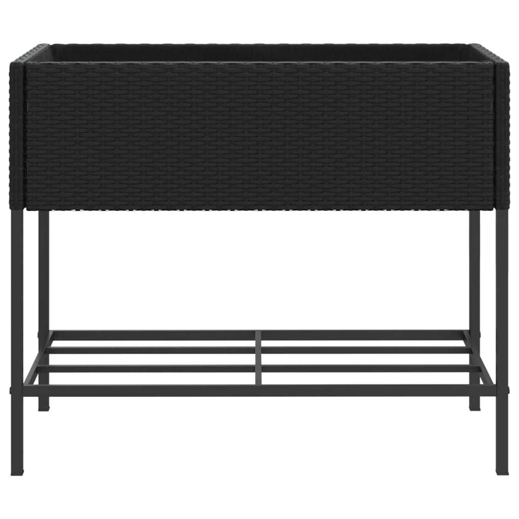 Plantenbakken met schap 2 st 90x40x75 poly rattan zwart - AllerleiShop