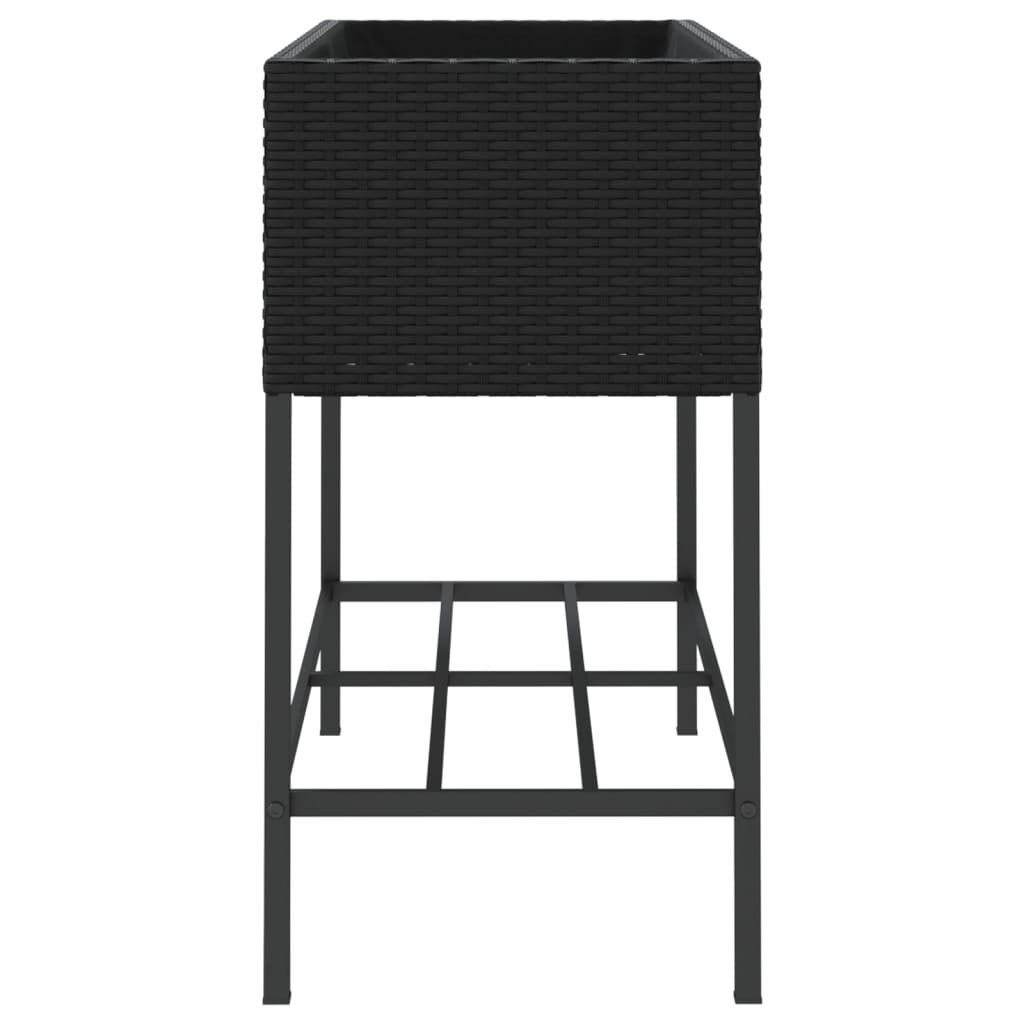 Plantenbakken met schap 2 st 90x40x75 poly rattan zwart - AllerleiShop