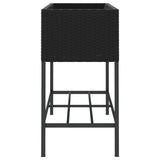 Plantenbakken met schap 2 st 90x40x75 poly rattan zwart - AllerleiShop