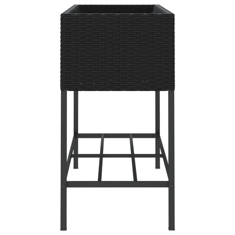 Plantenbakken met schap 2 st 90x40x75 poly rattan zwart - AllerleiShop