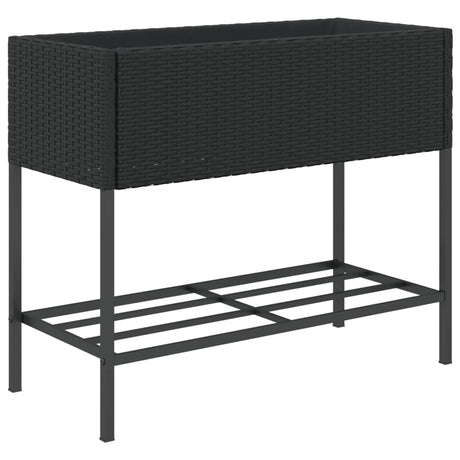 Plantenbakken met schap 2 st 90x40x75 poly rattan zwart - AllerleiShop