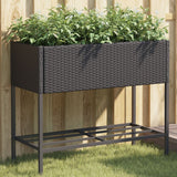 Plantenbakken met schap 2 st 90x40x75 poly rattan zwart - AllerleiShop