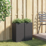 Plantenbakken 2 st 30x30x60 cm poly rattan zwart