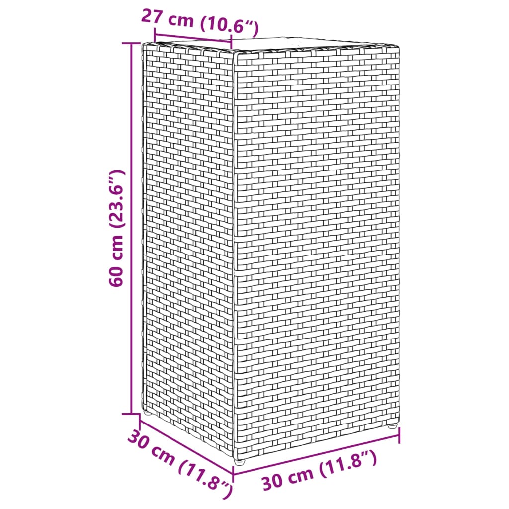 Plantenbakken 2 st 30x30x60 cm poly rattan zwart