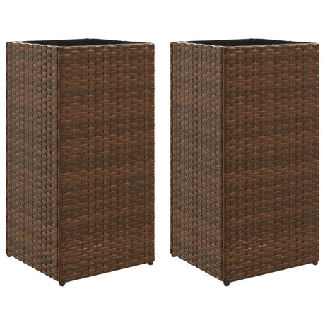 Plantenbakken 2 st 30x30x60 cm poly rattan bruin - AllerleiShop